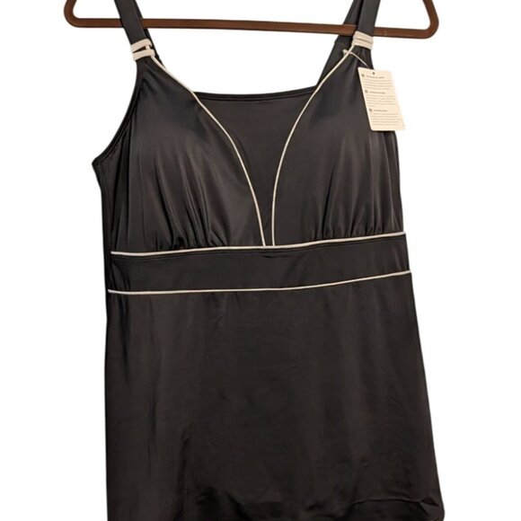 Womens Ravello Black Tankini Swim Top S Adjustable Straps Contrast Piping NWT - Picture 1 of 16
